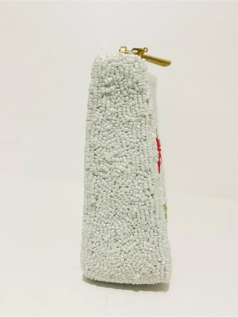 Wildfox White Beaded Cherry & Pink Bow Zip Pouch